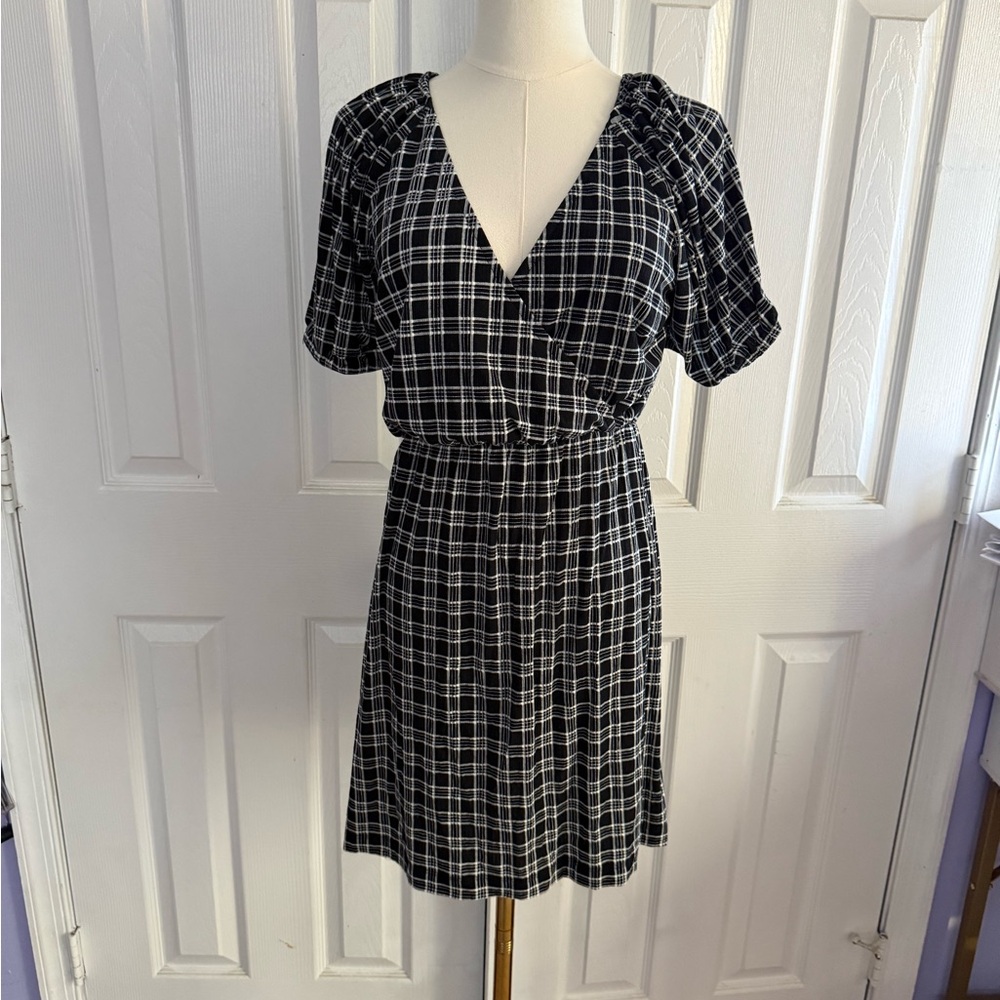 LOFT Black and White Checkered Midi Dress